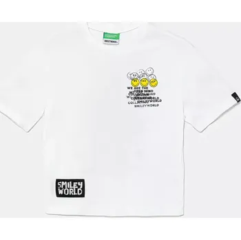 Chlapecké tričko Dětské bavlněné tričko United Colors of Benetton bílá barva, s potiskem, 3I1XC10NR 3I1XC10NR.G.Seasonal 00X, vel. 160