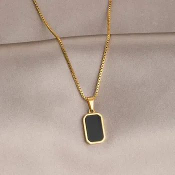 Náhrdelník Minimalistický řetízek se čtvercovým přívěskem pro ženy | dámský náhrdelník, módní šperk - Zlato