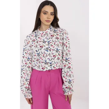 Bílá dámská květinová košile s nabíranými rukávy LK-KS-509972.96-white Velikost: L/XL