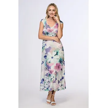 Dámské šaty Dlouhé rozšířené květované dámské šaty s řasením ve výstřihu 7168 velikost 3XL