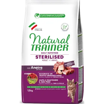 Krmivo pro kočku 1,5 kg Natural Trainer Cat Sterilised s kachnou granule pro kočky