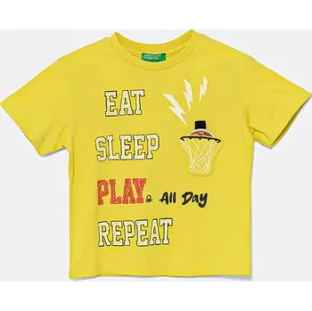 Pánské tričko Bavlněné tričko United Colors of Benetton žlutá barva, s potiskem, 3I1XG10J6 3I1XG10J6.P.Seasonal 11X, vel. 82