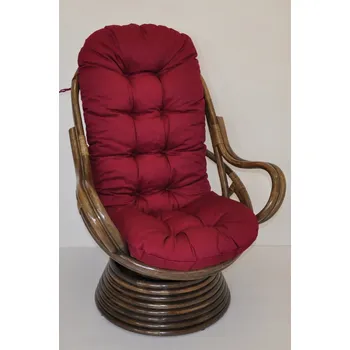 Nábytek Ratanové houpací křeslo Swivel hnědé vínový polstr SLEVA 7 % | RYCHLÉ DODÁNÍ