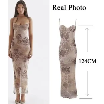 Dámské šaty Dámské květinové společenské šaty se špagetovými ramínky Barva: Béžová, Velikost: XS