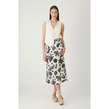 Dámská sukně Sukně s příměsí lnu Medicine béžová barva, midi RS25.SDD091 01A, vel. XL