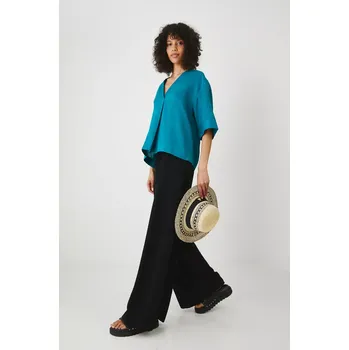 Dámské kalhoty Kalhoty s příměsí lnu Medicine dámské, černá barva, široké, medium waist RS25.SPD901 99X, vel. S