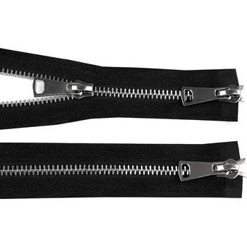 Zip Zip kovový No 5 dělitelný 2 jezdce / dvoucestný 90 cm, barva 1 černá stříbrná