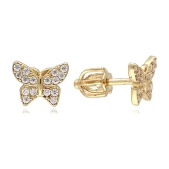 Náušnice Zlaté náušnice pecičky motýlek se zirkony NA1735F + dárek zdarma