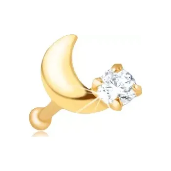 Piercing Piercing do nosu ve žlutém 14K zlatě - rovný, srpek měsíce, zirkon