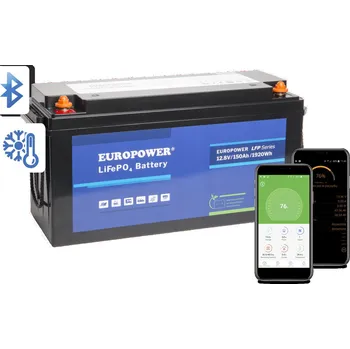 Trakční baterie LiFePO4 EUROPOWER LFP 12,8V 150Ah Bluetooth baterie, topná podložka (životnost ~2000 cyklů)