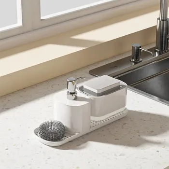 Dávkovač mýdla Dávkovač saponátu s držákem houbičky na dřez | kuchyňský organizér, dávkovač mýdla - 1883 -bílá