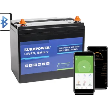 Trakční baterie Baterie EUROPOWER LFP 12,8 V 80 Ah Bluetooth LiFePO4 (životnost ~2000 cyklů)