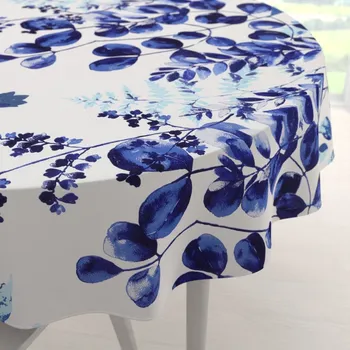 ubrus Bavlněný kulatý ubrus Sandra SA-605 Modrý eukalyptus na bílém Ø 50 cm