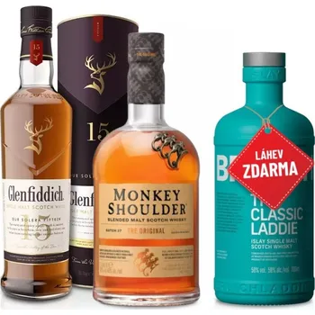 Whisky AKCE: Glenfiddich 15YO 0,7 + Monkey Shoulder 1L + Bruichladdich Classic Laddie 0,7L ZDARMA