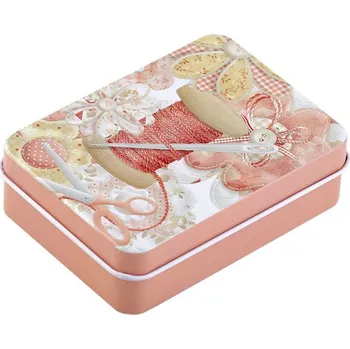 Organizér galanterie Plechová krabička na šití, barva 5 broskvová