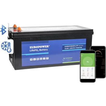 Trakční baterie LiFePO4 EUROPOWER LFP 12,8V 280Ah Bluetooth baterie, topná podložka (životnost ~2000 cyklů)