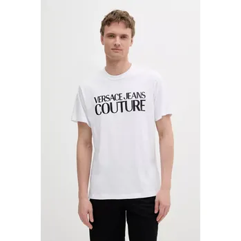 Pánské tričko Bavlněné tričko Versace Jeans Couture bílá barva, s potiskem, 78GAHE05 CJ00E 78GAHE05.CJ00E 00X, vel. XL