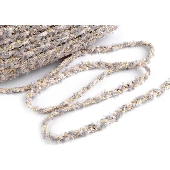 Prýmek splétaný s drobnými flitry šíře 10 mm, barva 2 šedá světlá