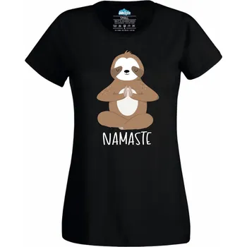 Dámské tričko Lenochod Namaste (Velikost: 4XL, Barva: Černá)