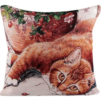 Povlak na dekorativní polštářek Gobelínový povlak na polštář kočky 45x45 cm, barva 3 červená