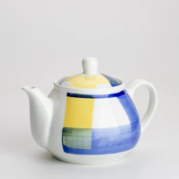 Konvice na čaj Keramická kávová konvice s víkem Lucie bílá modrá