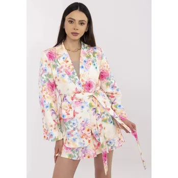 Smetanový dámský květinový set blejzru a sukně se všitými kraťasy DHJ-KMPL-A9061-1.70P-ecru Velikost: ONE SIZE