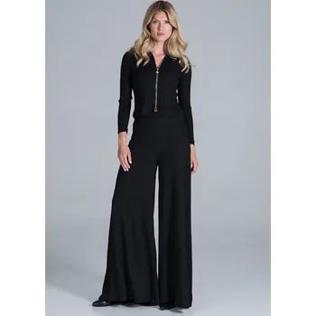 Dámské kalhoty Černé pletené zvonáče M820 Black Velikost: S/M