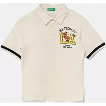 Chlapecké tričko Dětská bavlněná polokošile United Colors of Benetton béžová barva, hladká, 3BL0G300W 3BL0G300W.P.Seasonal 01X, vel. 104