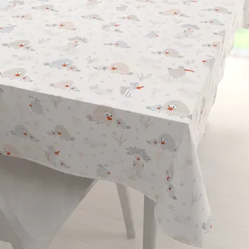 ubrus Dětský bavlněný obdélníkový ubrus Sandra SA-614 Veselí ptáčci na bílém 50x100 cm