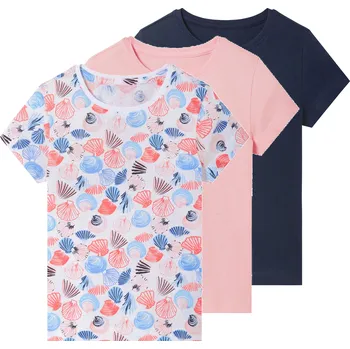 Dívčí tričko lupilu® Dívčí triko, 3 kusy (růžová/navy modrá/potisk, 122/128)