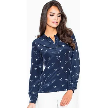 Dámská košile Hladká námořnicky modrá košile s ptáky M254 Velikost: S