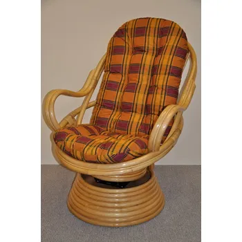 Nábytek Ratanové houpací křeslo Swivel medové okrový polstr SLEVA 7 % | RYCHLÉ DODÁNÍ