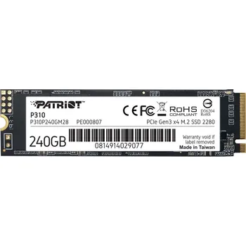 Interní pevný disk PATRIOT P310 240GB SSD / Interní / M.2 PCIe Gen3 x4 NVMe 1.3 / 2280 P310P240GM28