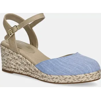 Dámské polobotky Espadrilky Tommy Hilfiger CHAMBRAY MID WEDGE ESPAD modrá barva, na klínku, FW0FW08477 50X, EUR 39