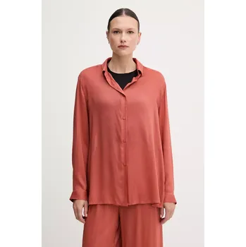 Dámská košile Košile Tommy Hilfiger dámská, oranžová barva, regular, s klasickým límcem, UW0UW05952 28X, vel. XS