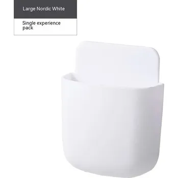 Úložný box Nástěnný držák na telefon a ovladače s poličkou | úložný organizér, nástěnná skříňka - Bílý