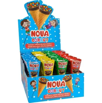 Bonbon Čoko kornoutek NOVA 25 g - s barevným čoko dražé (balení 24 ks) (čoko kornoutek / s čokoládovým barevným dražé / balení 24 ks)