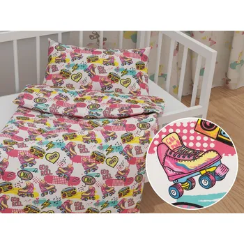 Povlečení Dětské bavlněné povlečení do postýlky Sandra SA-604 Růžový retro styl Do postýlky 90x140 a 50x70 cm