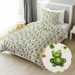 Dětské bavlněné ložní povlečení Sandra SA-609 Žabky a šneci na bílém Jednolůžko 140x200 a 70x90 cm