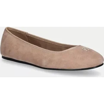 Dámské baleríny Semišové baleríny Tommy Hilfiger TH HARDWARE SUEDE BALLERINA FW0FW08655 béžová 12X, EUR 37