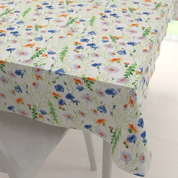 ubrus Bavlněný obdélníkový ubrus Sandra SA-601 Kopretiny a zvonky na bílém 80x120 cm