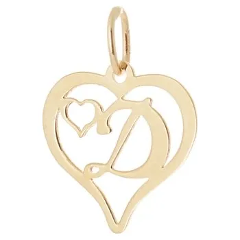 Přívěsek Přívěšek srdce s písmenem D ze žlutého zlata ZZ0586F + dárek zdarma