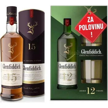 Whisky AKCE: Glenfiddich 15YO 0,7L + Glenfiddich 12YO 0,7L se dvěma skleničkami za polovinu