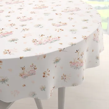 ubrus Bavlněný kulatý ubrus Sandra SA-610 Labutě mezi lekníny na bílém Ø 40 cm