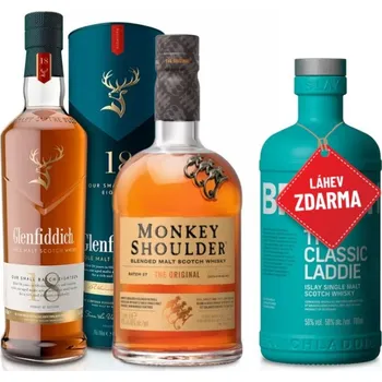 Whisky AKCE: Glenfiddich 18YO 0,7 + Monkey Shoulder 1L + Bruichladdich Classic Laddie 0,7L ZDARMA