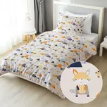 Dětské bavlněné ložní povlečení Sandra SA-613 Modro-oranžová lesní zvířátka na bledě šedém Jednolůžko 140x200 a 70x90 cm