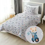 Dětské bavlněné ložní povlečení Sandra SA-599 Méďové na motorkách a skateboardech na světle šedomodrém Jednolůžko 140x200 a 70x90 cm