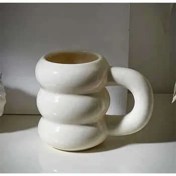 Velký barevný keramický hrnek s uchem na kávu | hrnek, keramický hrnek - Krémově bílá