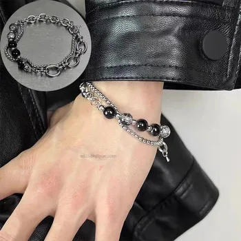 Náramek Stylový perlový řetízkový náramek s ocelí | módní doplněk, unisex šperk