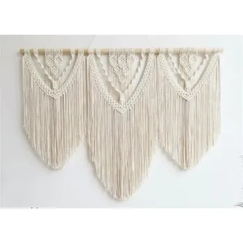 Ručně tkaný macrame boho závěs s dřevěnou tyčí | nástěnná dekorace, tkaná tapiserie - Bb